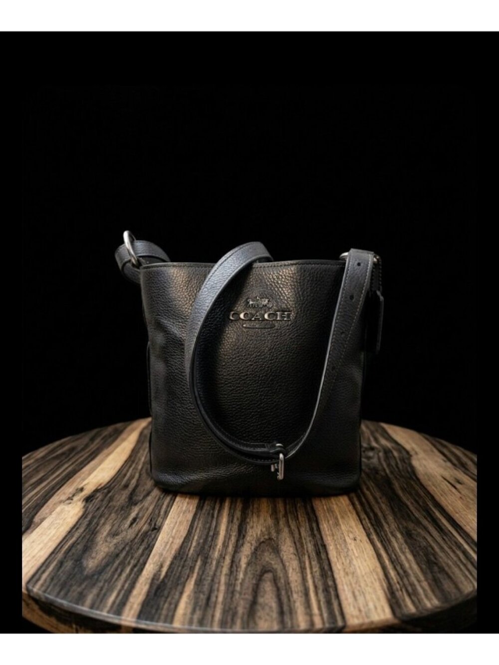 Coach Sophie Black Pebbled Leather Bucket Shoulder/Crossbody Bag
